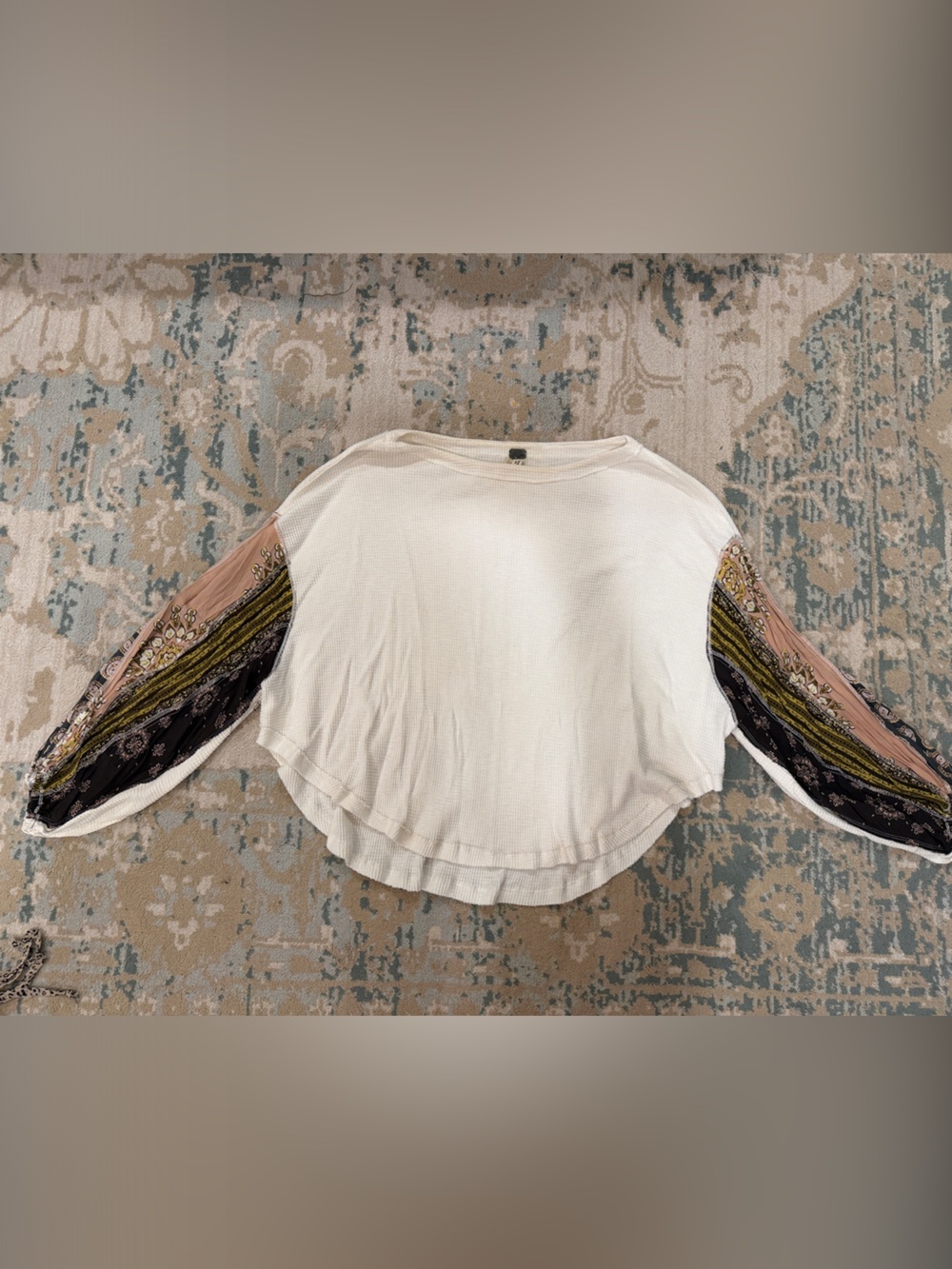 We The Free white Long-Sleeve waffle oversizrd Top with Patterned Multi-Color